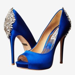 NWOB BADGLEY MISCHKA Kiara Embellished Peep-Toe Evening Pumps - Size 7.5
